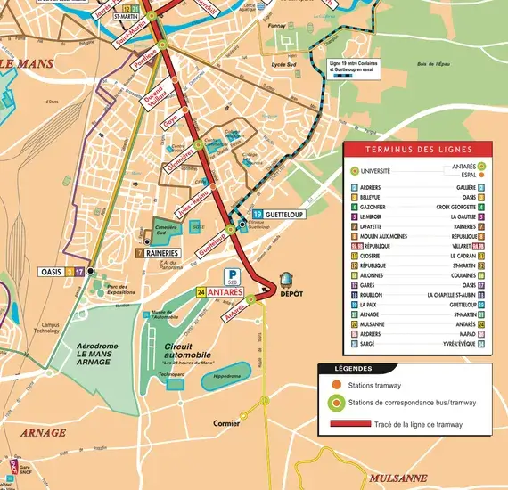 Le Mans Tramway Map